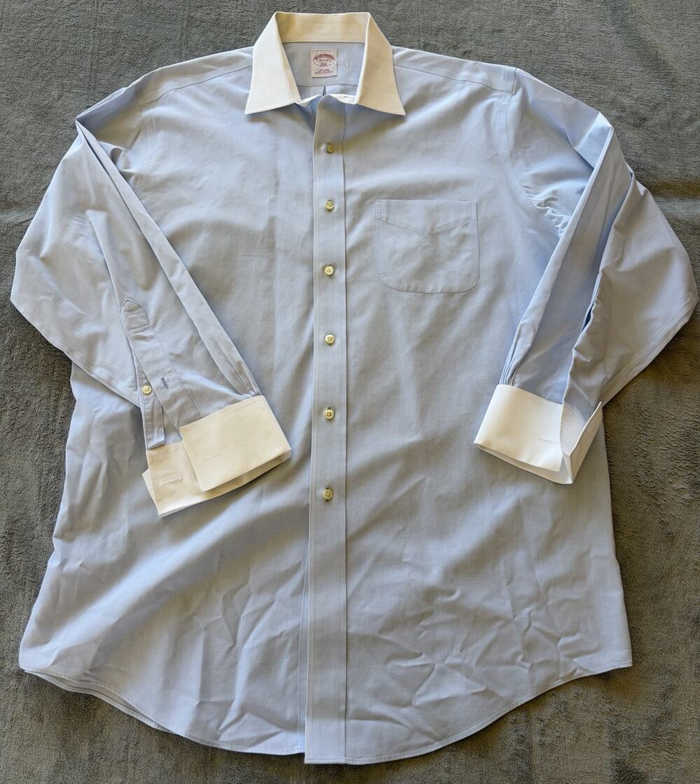 Brooks Brothers Dress Shirt Mens 16.5 33 Blue French Cuff Button Up